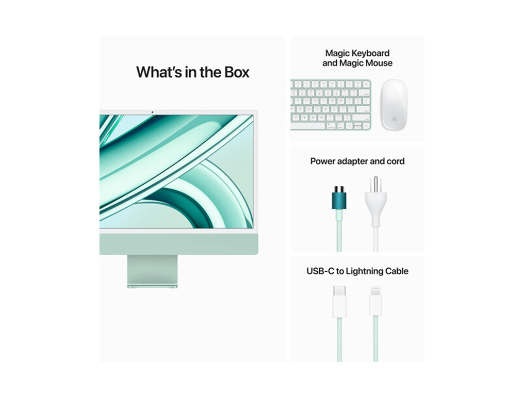 Apple iMac 24 inch M3 chip (8‑core CPU 8‑core GPU) / 8GB RAM / 256GB SSD / 24inch 4.5K Retina display / English Arabic Keyboard / macOS - Green in Qatar Apple iMac 24 inch M3 chip (8‑core CPU 8‑core GPU) / 8GB RAM / 256GB SSD / 24inch 4.5K Retina display / English Arabic Keyboard / macOS - Green in Qatar